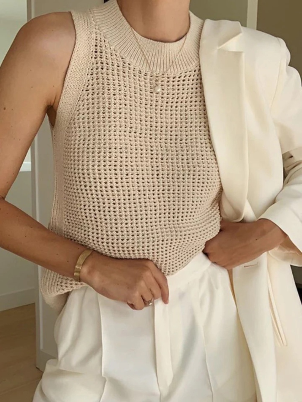 Commense NWT Knit Hollow Solid Tank Top in Apricot Oversize XS will fit Small